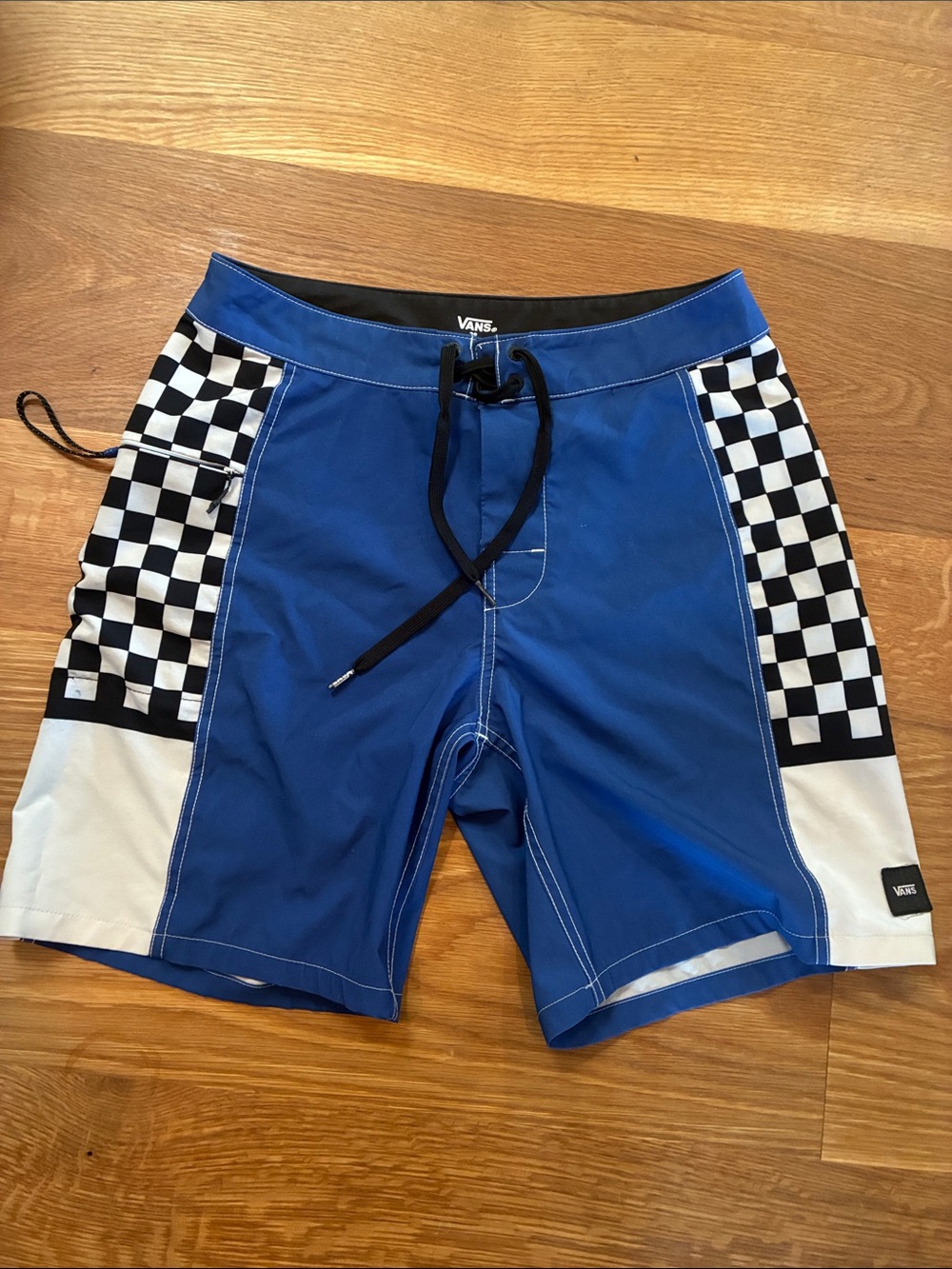 Vans Blue Swim Board Shorts with Black-and-White Checker Panels size 28 waist